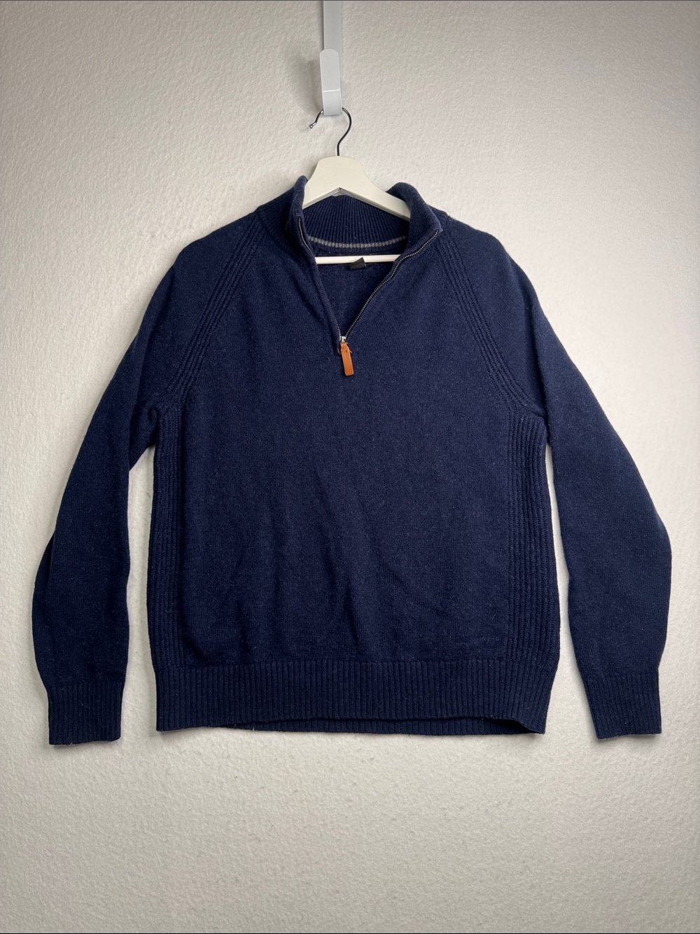 Banana Republic Sweater Mens Navy Wool Nylon Blend 1/4 Zip Italian Yarn, Large